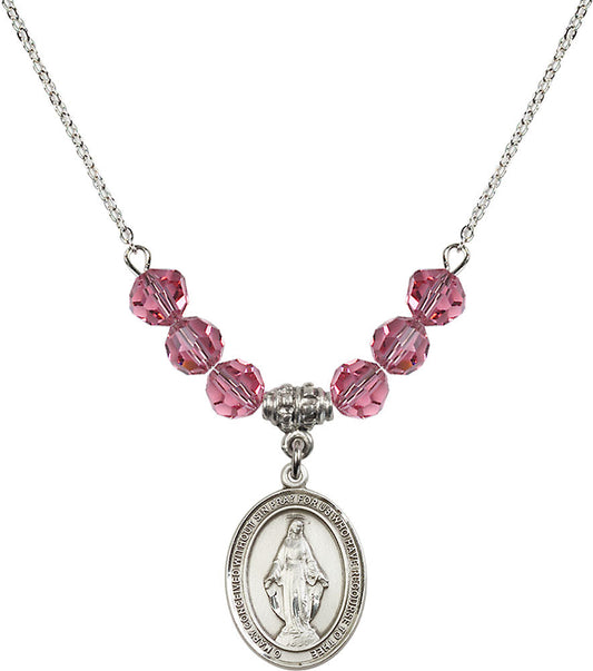 Sterling Silver Miraculous Birthstone Necklace with Rose Beads - 8078