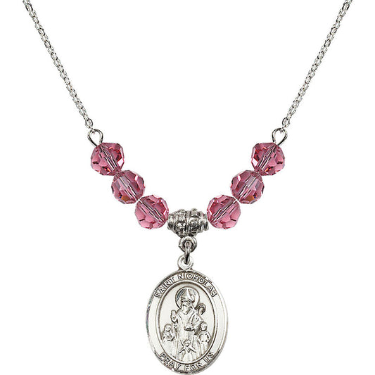 Sterling Silver Saint Nicholas Birthstone Necklace with Rose Beads - 8080