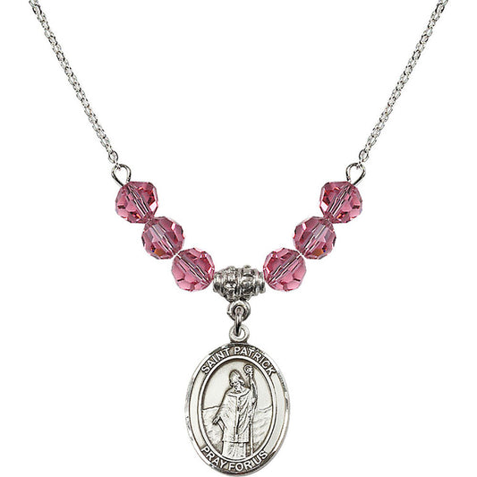 Sterling Silver Saint Patrick Birthstone Necklace with Rose Beads - 8084