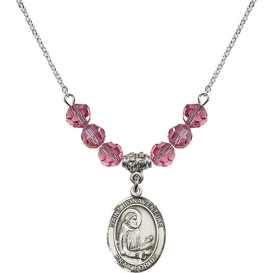 Sterling Silver Saint Bonaventure Birthstone Necklace with Rose Beads - 8085