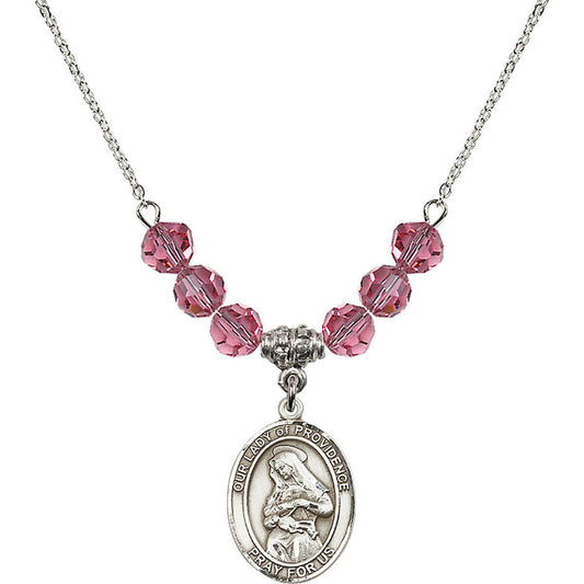 Sterling Silver Our Lady of Providence Birthstone Necklace with Rose Beads - 8087