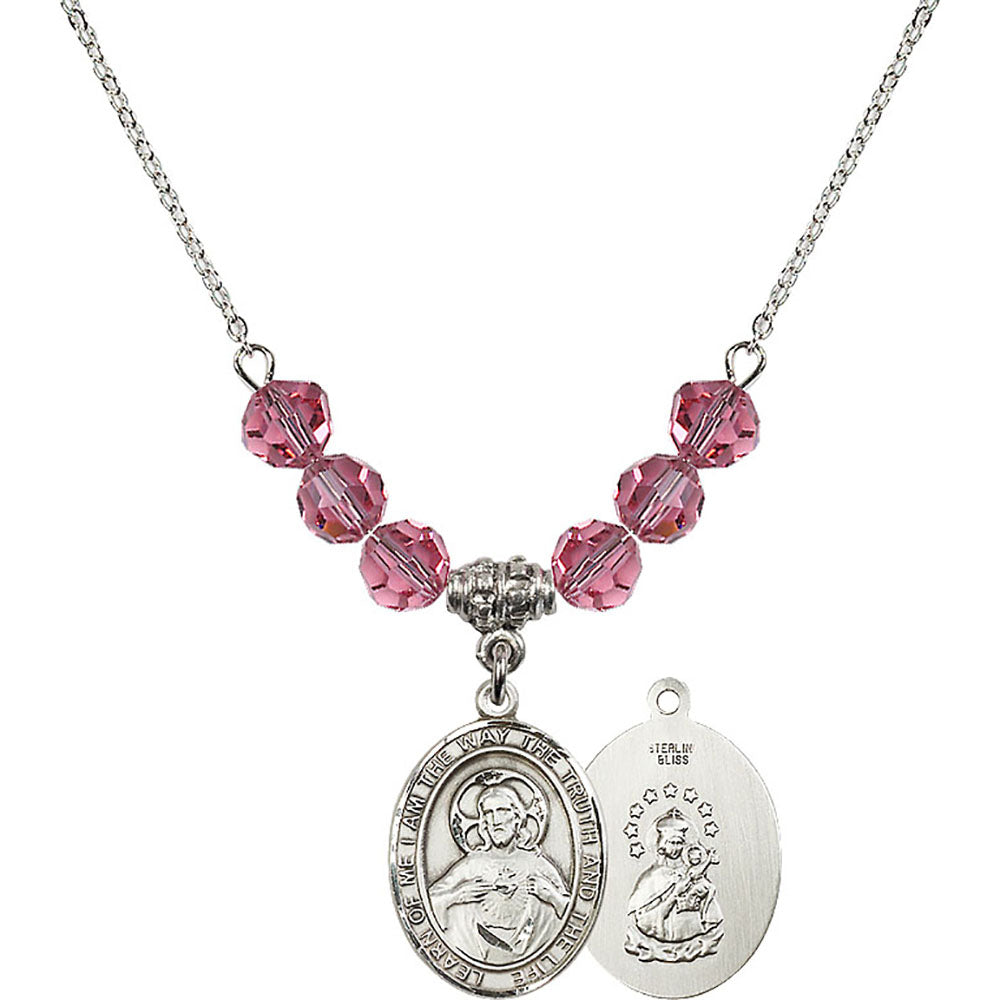 Sterling Silver Scapular Birthstone Necklace with Rose Beads - 8098