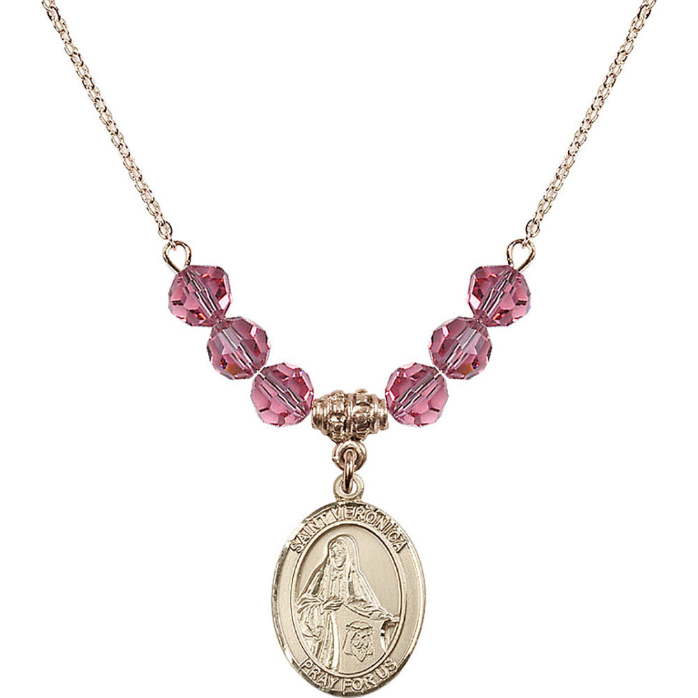 14kt Gold Filled Saint Veronica Birthstone Necklace with Rose Beads - 8110