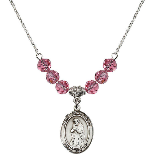 Sterling Silver Saint Juan Diego Birthstone Necklace with Rose Beads - 8111
