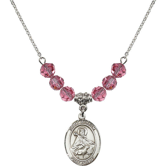 Sterling Silver Saint William of Rochester Birthstone Necklace with Rose Beads - 8114