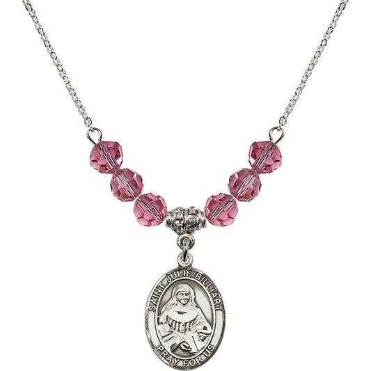 Sterling Silver Saint Julie Billiart Birthstone Necklace with Rose Beads - 8117