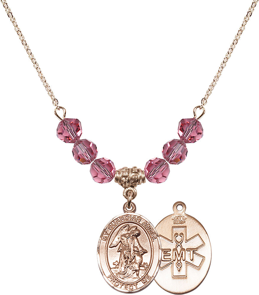 14kt Gold Filled Guardian Angel / EMT Birthstone Necklace with Rose Beads - 8118