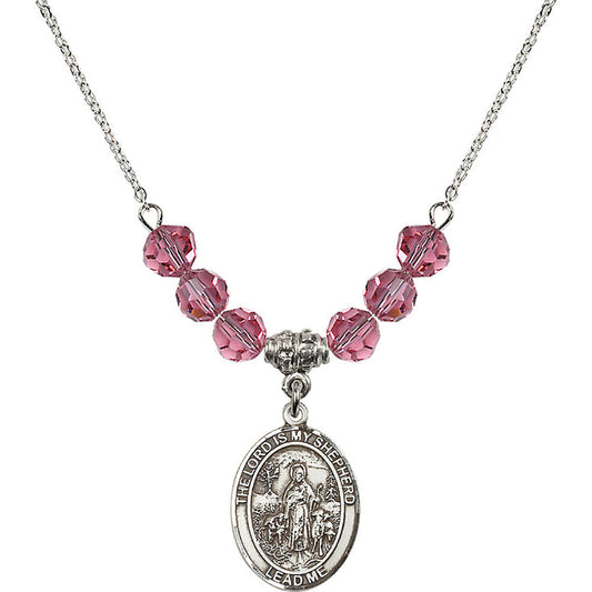 Sterling Silver Lord Is My Shepherd Birthstone Necklace with Rose Beads - 8119