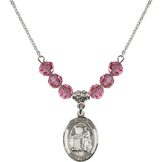 Sterling Silver Saint Valentine of Rome Birthstone Necklace with Rose Beads - 8121