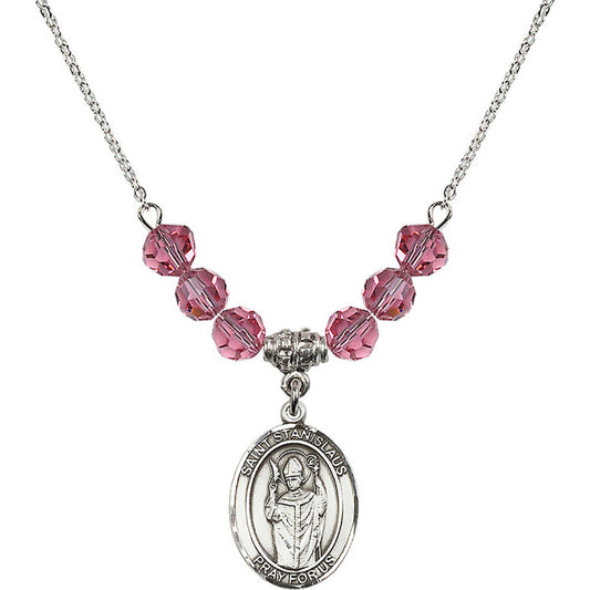 Sterling Silver Saint Stanislaus Birthstone Necklace with Rose Beads - 8124