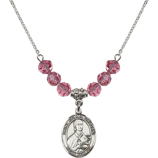 Sterling Silver Saint Gemma Galgani Birthstone Necklace with Rose Beads - 8130