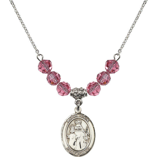 Sterling Silver Maria Stein Birthstone Necklace with Rose Beads - 8133
