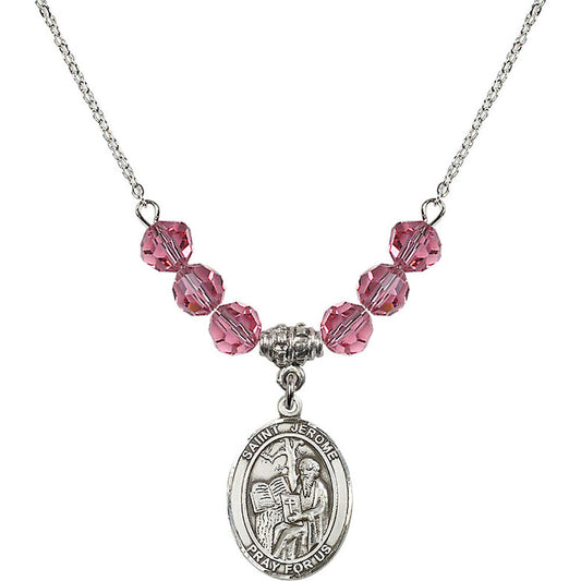 Sterling Silver Saint Jerome Birthstone Necklace with Rose Beads - 8135