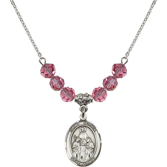 Sterling Silver Saint Sophia Birthstone Necklace with Rose Beads - 8136