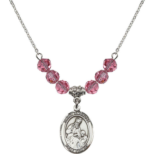 Sterling Silver Saint Ambrose Birthstone Necklace with Rose Beads - 8137