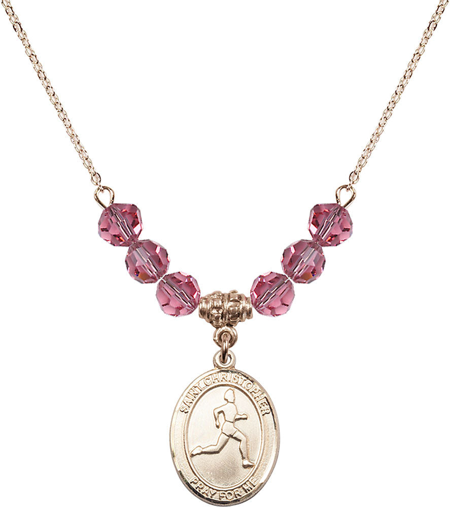 14kt Gold Filled Saint Christopher/Track & Field Birthstone Necklace with Rose Beads - 8149