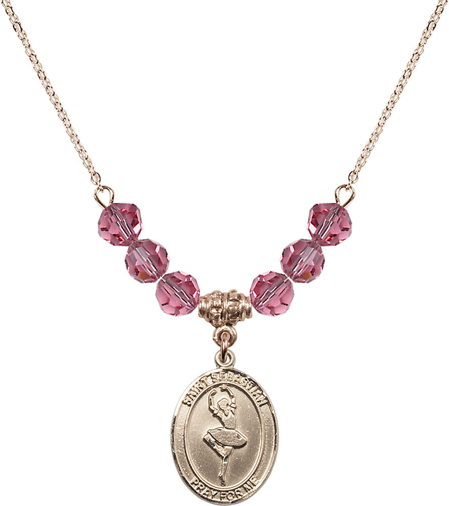 14kt Gold Filled Saint Sebastian/Dance Birthstone Necklace with Rose Beads - 8173