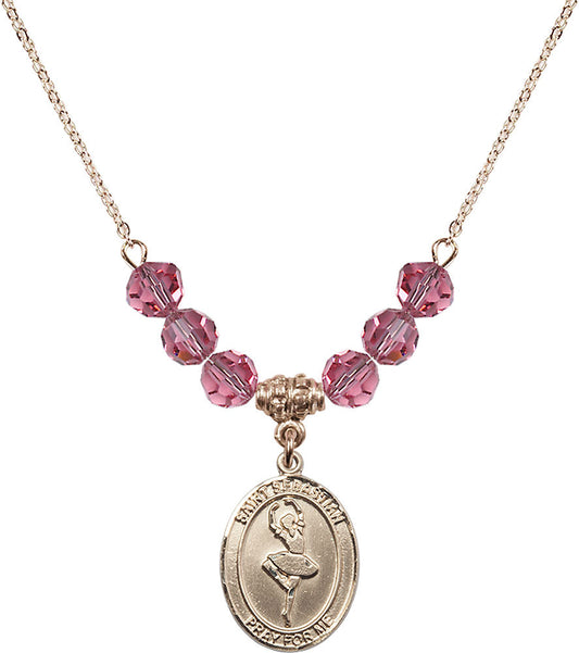 14kt Gold Filled Saint Sebastian/Dance Birthstone Necklace with Rose Beads - 8173