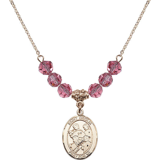 14kt Gold Filled Saint Cecilia / Marching Band Birthstone Necklace with Rose Beads - 8179