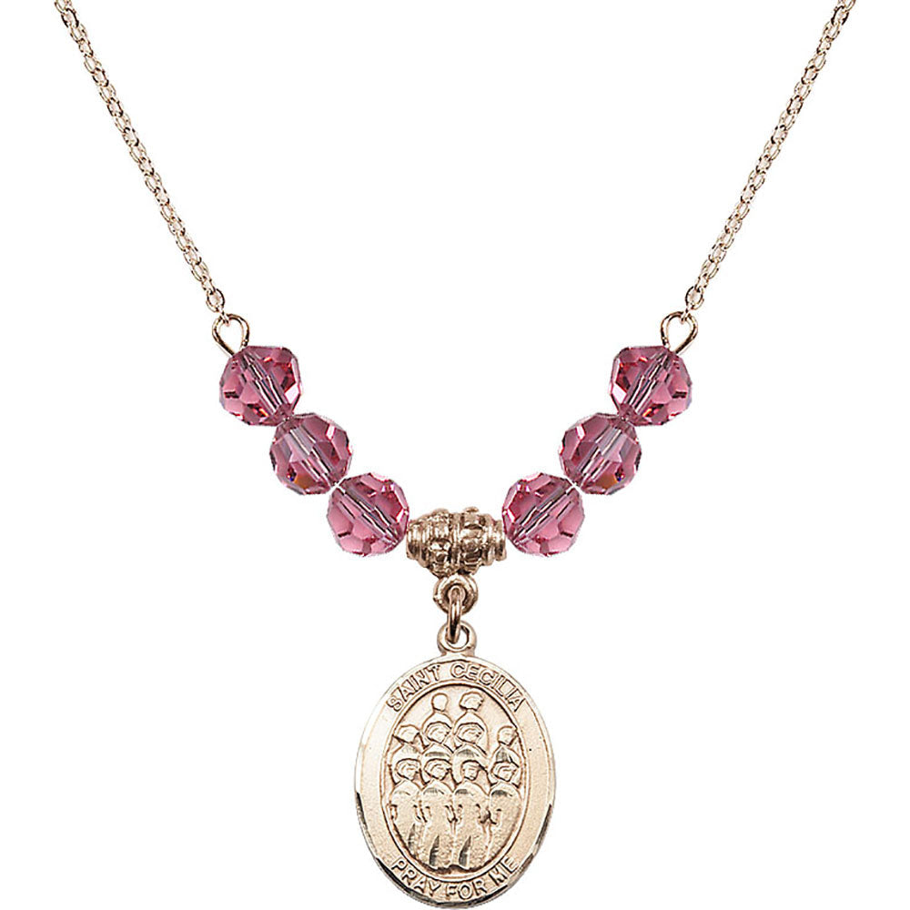 14kt Gold Filled Saint Cecilia / Choir Birthstone Necklace with Rose Beads - 8180