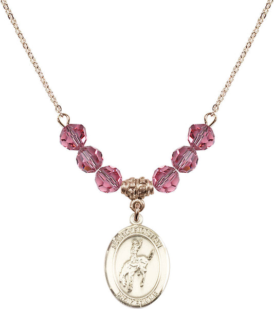 14kt Gold Filled Saint Sebastian / Rodeo Birthstone Necklace with Rose Beads - 8191