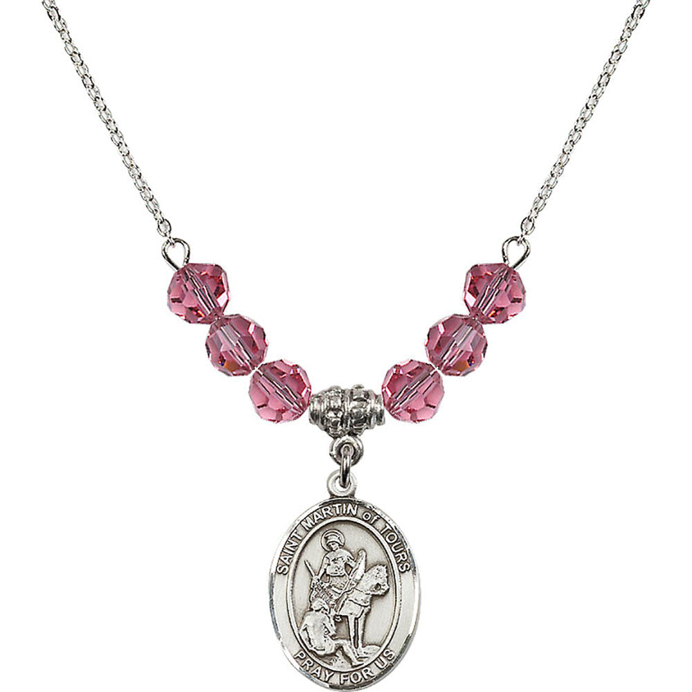 Sterling Silver Saint Martin of Tours Birthstone Necklace with Rose Beads - 8200