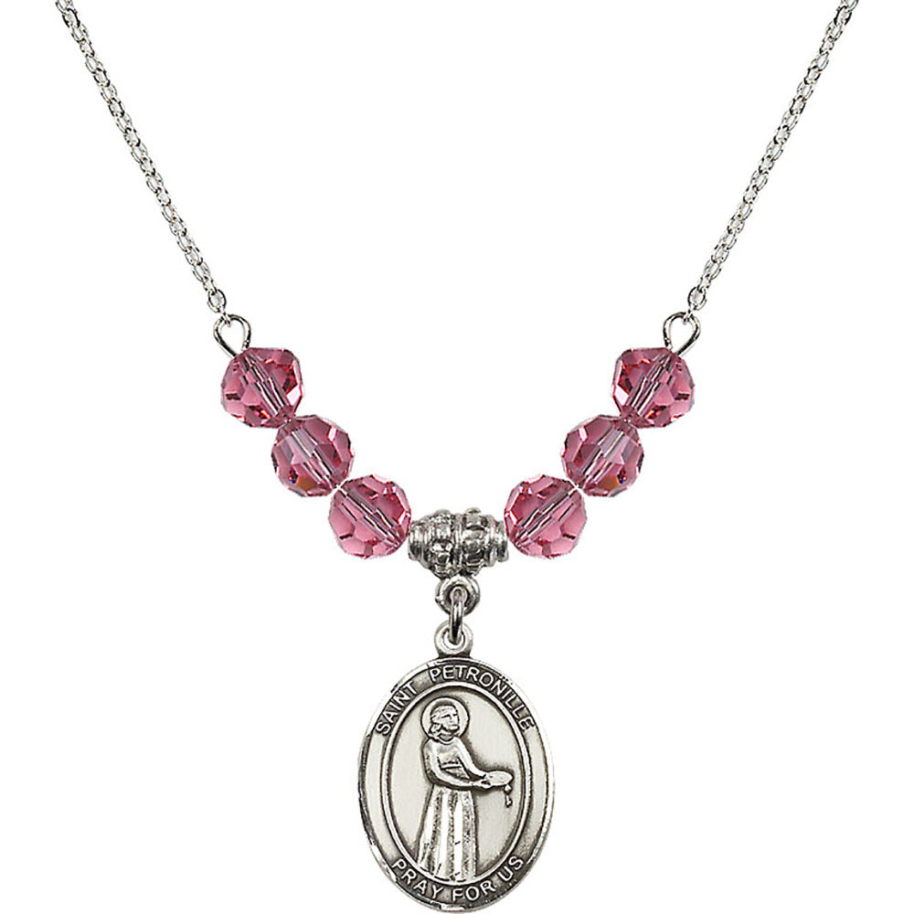 Sterling Silver Saint Petronille Birthstone Necklace with Rose Beads - 8209