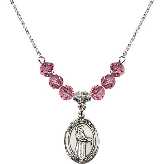 Sterling Silver Saint Petronille Birthstone Necklace with Rose Beads - 8209