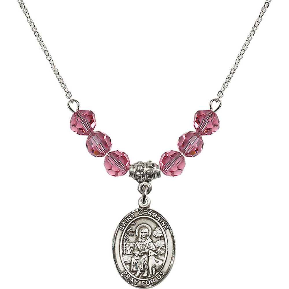 Sterling Silver Saint Germaine Cousin Birthstone Necklace with Rose Beads - 8211