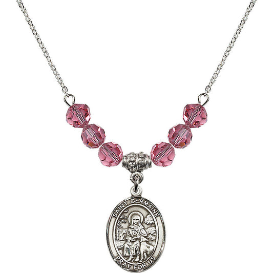 Sterling Silver Saint Germaine Cousin Birthstone Necklace with Rose Beads - 8211
