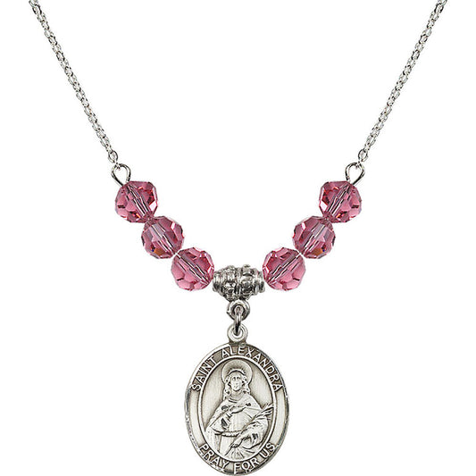 Sterling Silver Saint Alexandra Birthstone Necklace with Rose Beads - 8215