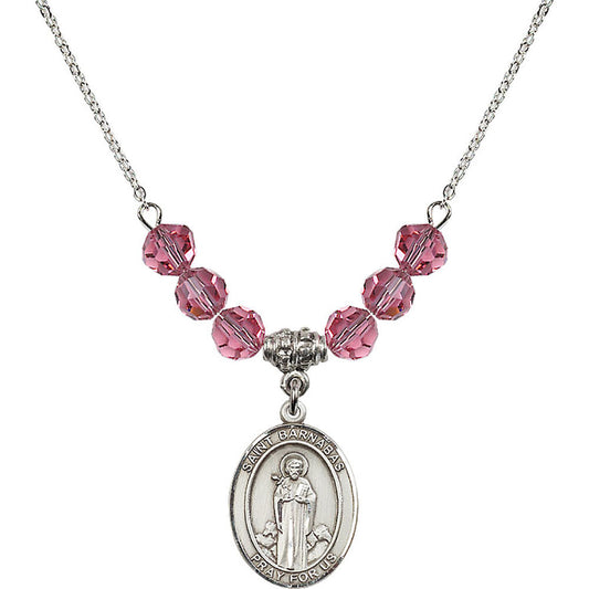 Sterling Silver Saint Barnabas Birthstone Necklace with Rose Beads - 8216