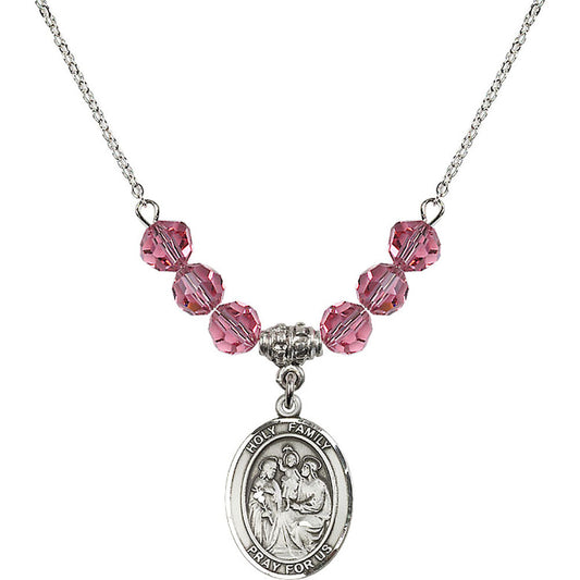 Sterling Silver Holy Family Birthstone Necklace with Rose Beads - 8218