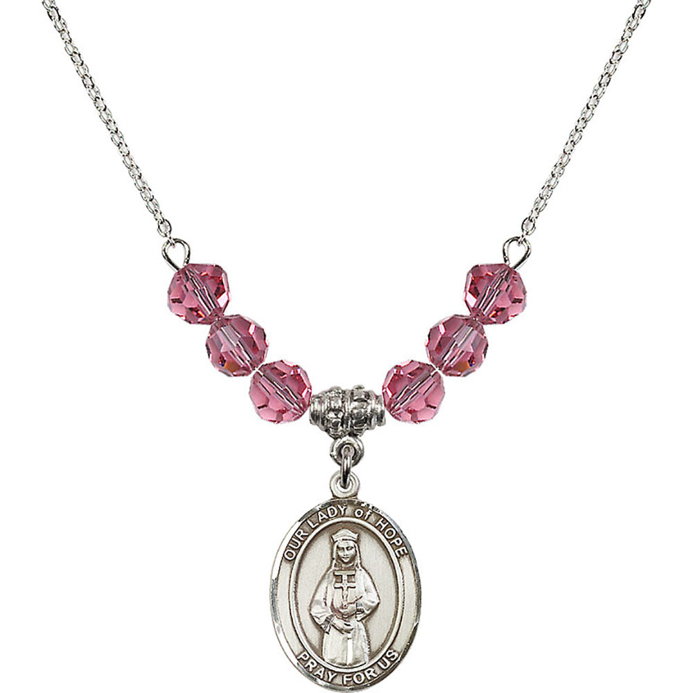 Sterling Silver Our Lady of Hope Birthstone Necklace with Rose Beads - 8230