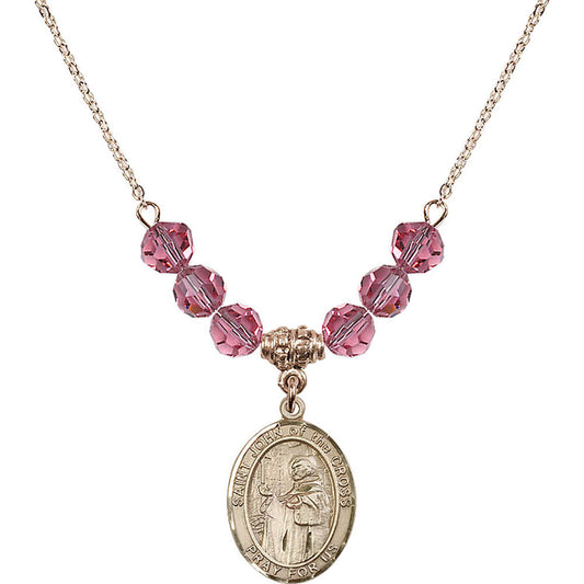 14kt Gold Filled Saint John of the Cross Birthstone Necklace with Rose Beads - 8231