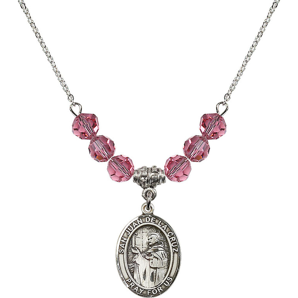 Sterling Silver San Juan de la Cruz Birthstone Necklace with Rose Beads - 8232