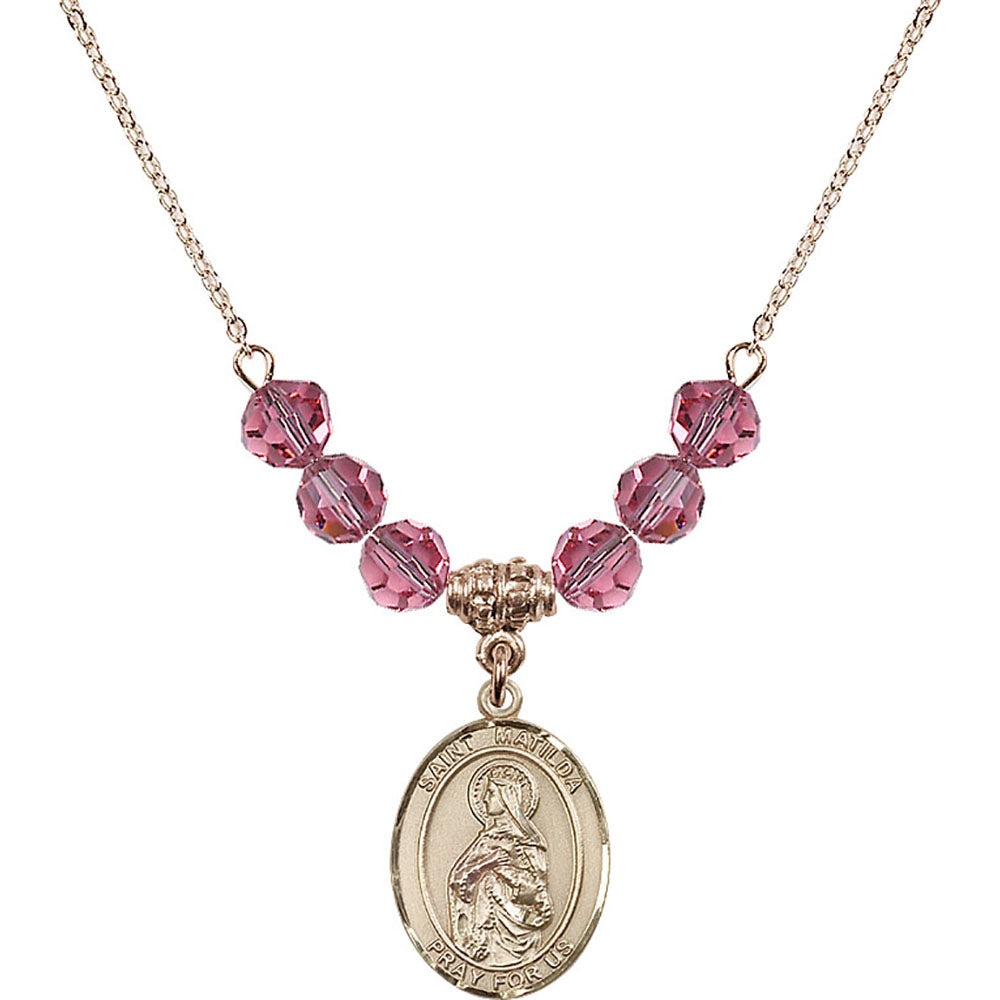 14kt Gold Filled Saint Matilda Birthstone Necklace with Rose Beads - 8239
