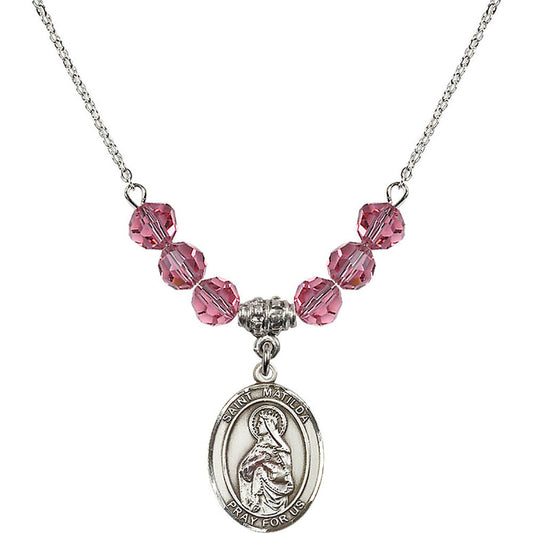 Sterling Silver Saint Matilda Birthstone Necklace with Rose Beads - 8239