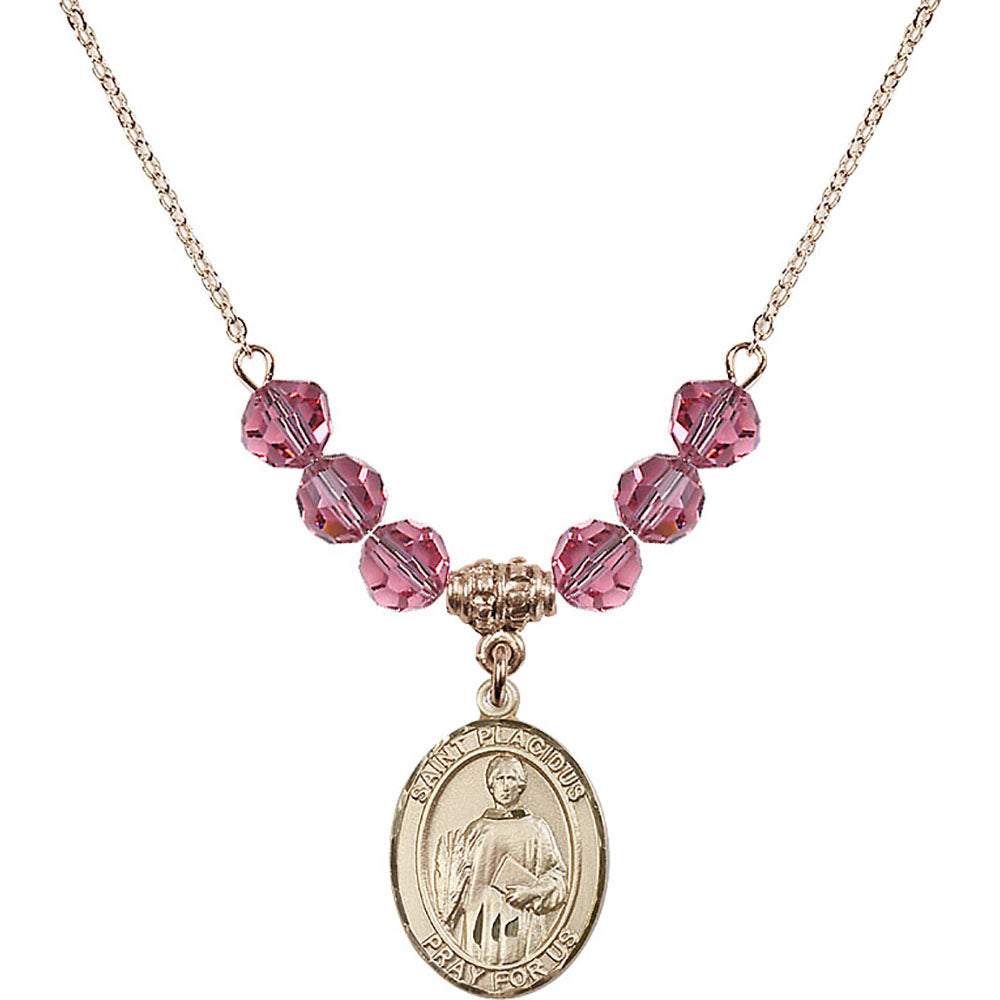 14kt Gold Filled Saint Placidus Birthstone Necklace with Rose Beads - 8240