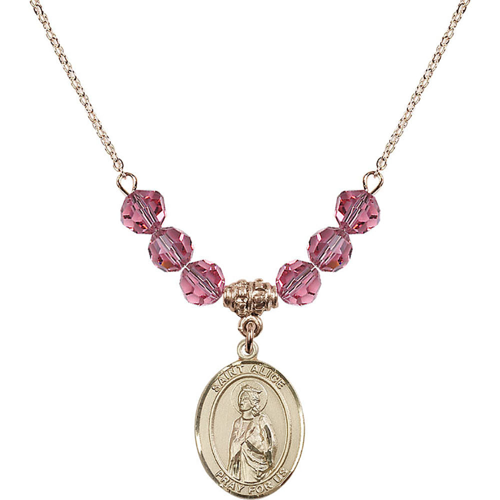 14kt Gold Filled Saint Alice Birthstone Necklace with Rose Beads - 8248