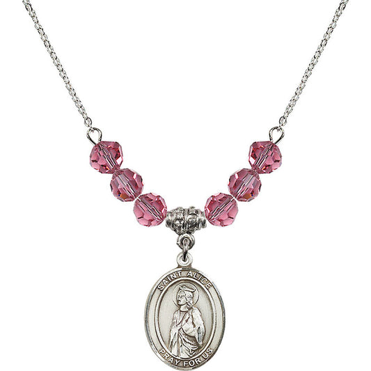 Sterling Silver Saint Alice Birthstone Necklace with Rose Beads - 8248