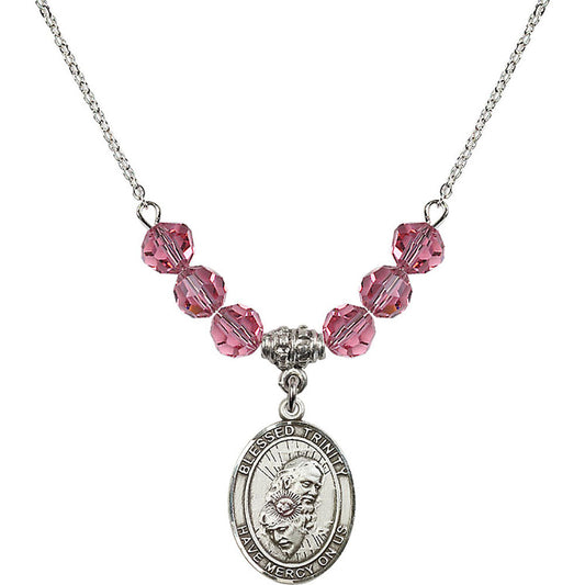 Sterling Silver Blessed Trinity Birthstone Necklace with Rose Beads - 8249