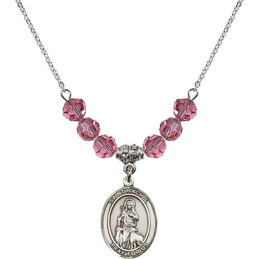Sterling Silver Saint Rachel Birthstone Necklace with Rose Beads - 8251