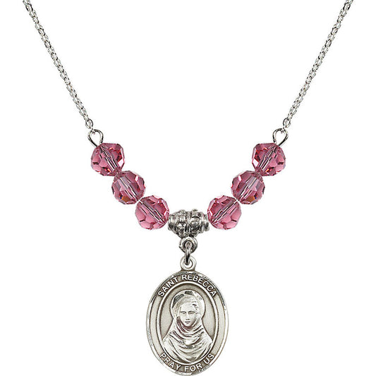 Sterling Silver Saint Rebecca Birthstone Necklace with Rose Beads - 8252
