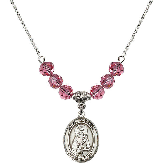 Sterling Silver Saint Victoria Birthstone Necklace with Rose Beads - 8253