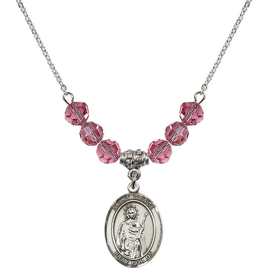 Sterling Silver Saint Grace Birthstone Necklace with Rose Beads - 8255