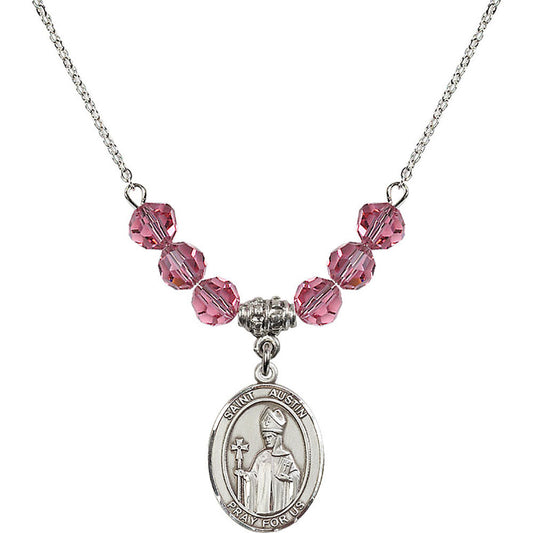 Sterling Silver Saint Austin Birthstone Necklace with Rose Beads - 8256