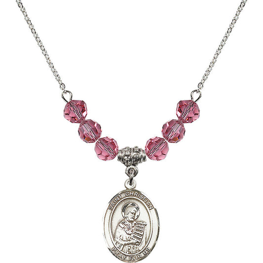 Sterling Silver Saint Christian Demosthenes Birthstone Necklace with Rose Beads - 8257