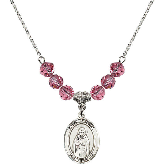 Sterling Silver Saint Samuel Birthstone Necklace with Rose Beads - 8259