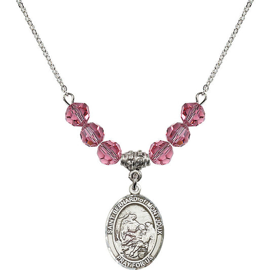 Sterling Silver Saint Bernard of Montjoux Birthstone Necklace with Rose Beads - 8264